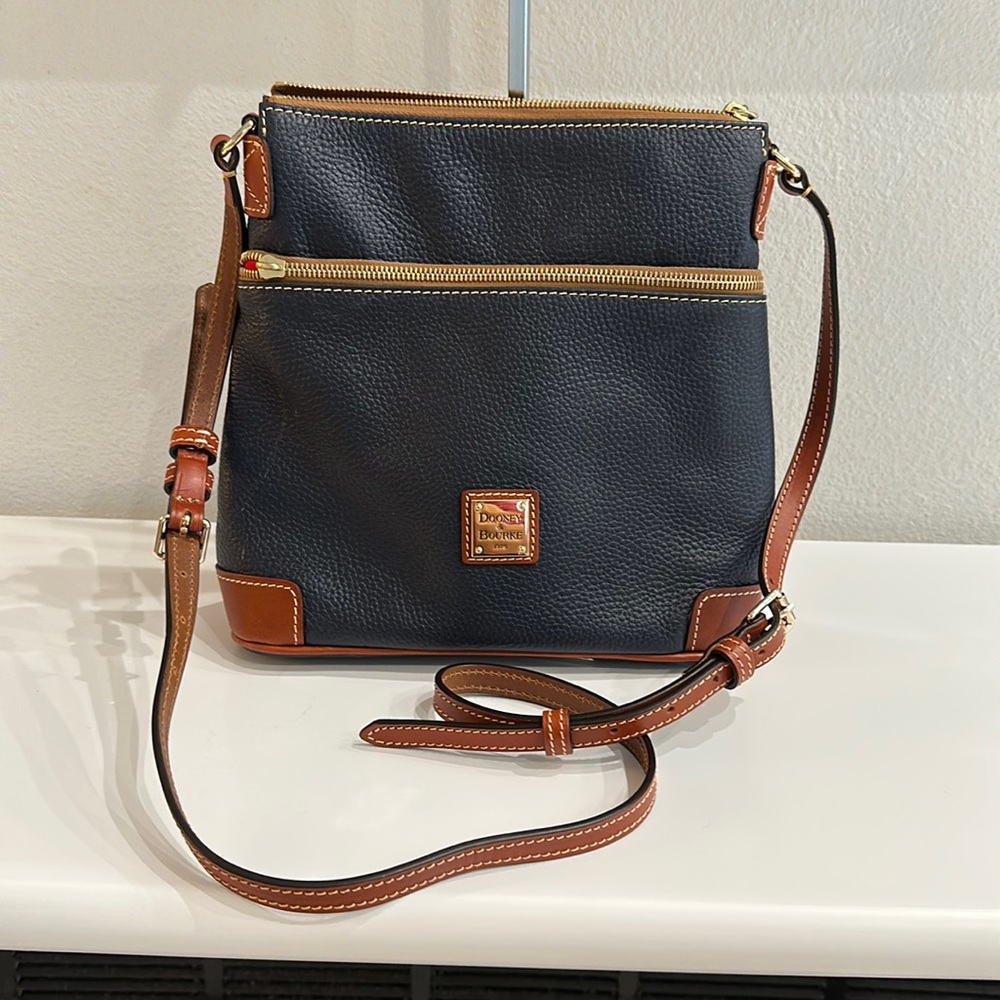 Dooney & Bourke Navy and Brown Pebble Leather Crossbody Bag